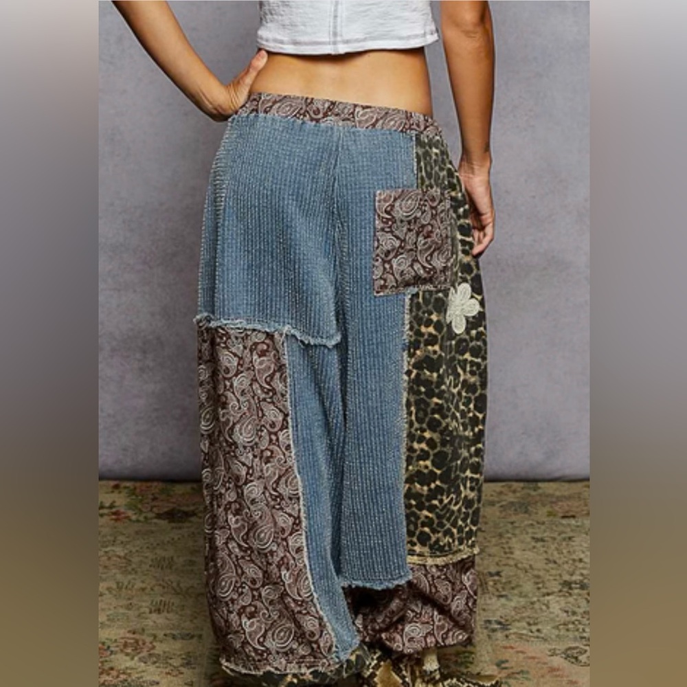 Pol Patchwork Denim And Leopard Print Joggers - image 3